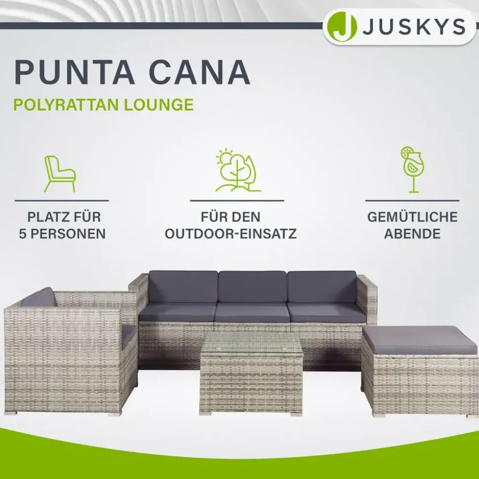 Juskys Punta Cana L Polyrattan Lounge grau meliert/dunkelgrau