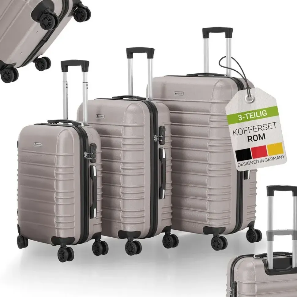 Juskys Rom Koffer-Set 3-tlg. champagner/beige
