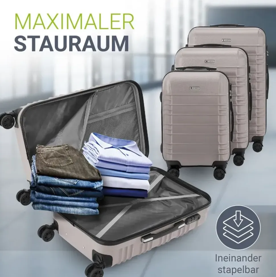 Juskys Rom Koffer-Set 3-tlg. champagner/beige