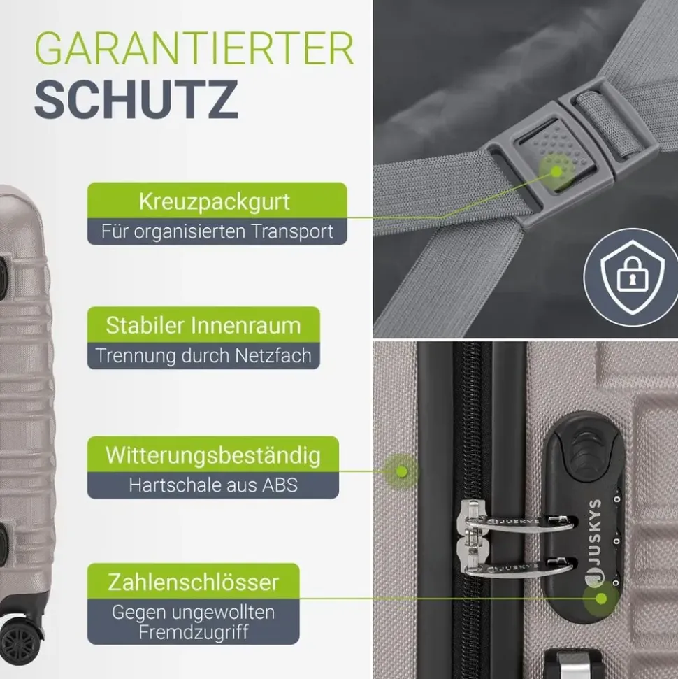 Juskys Rom Koffer-Set 3-tlg. champagner/beige