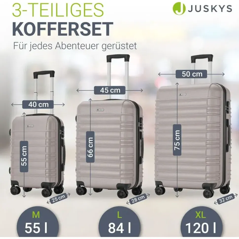 Juskys Rom Koffer-Set 3-tlg. champagner/beige