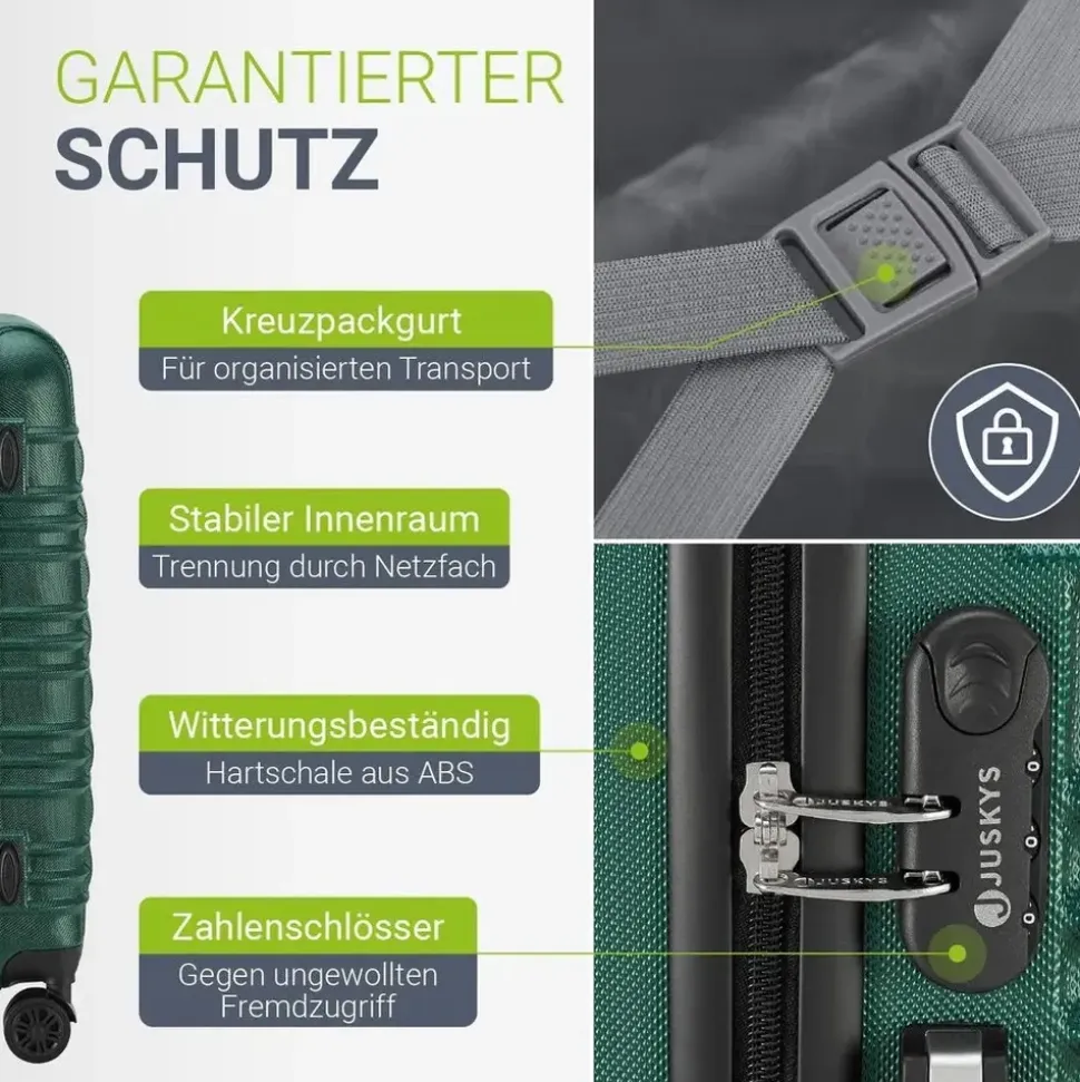 Juskys Rom Koffer-Set 4-tlg. dunkelgrün