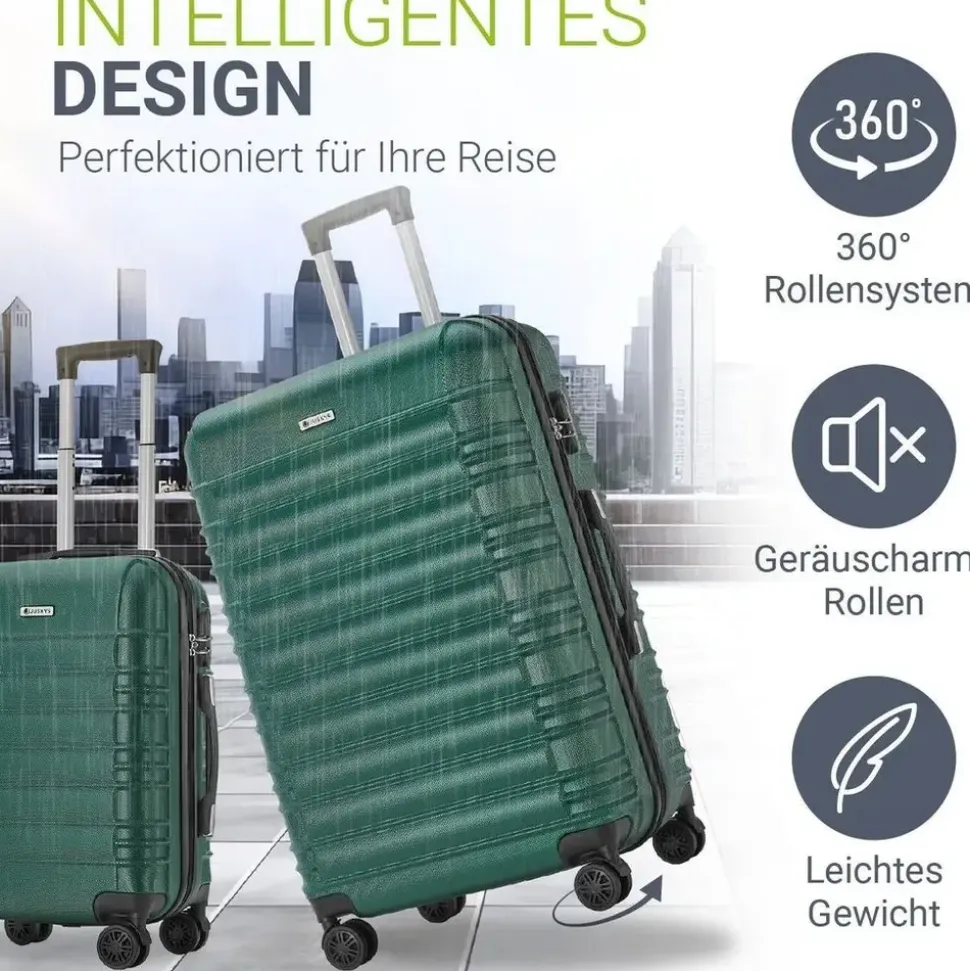 Juskys Rom Koffer-Set 4-tlg. dunkelgrün