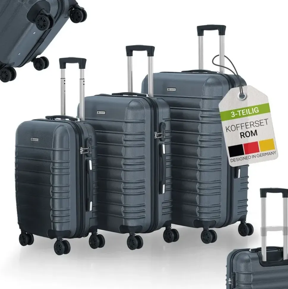 Juskys Rom Koffer-Set 3-tlg. grau
