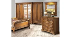 JV Möbel Schlafzimmer Möbel Kleiderschrank, Stilvoller Kommode mit Spiegel, Set 3tlg