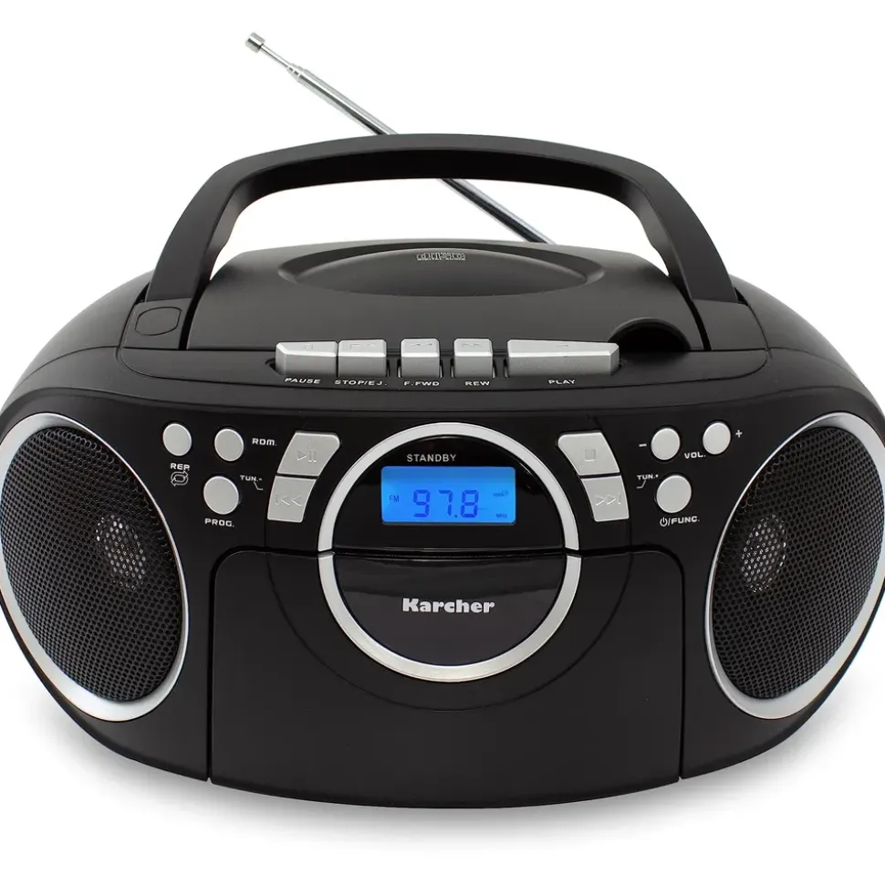 Karcher RR 5042-B tragbares CD Radio/Boombox mit CD-Player und Kassettenspieler Batterie-/Netzbetrieb, AUX-In)