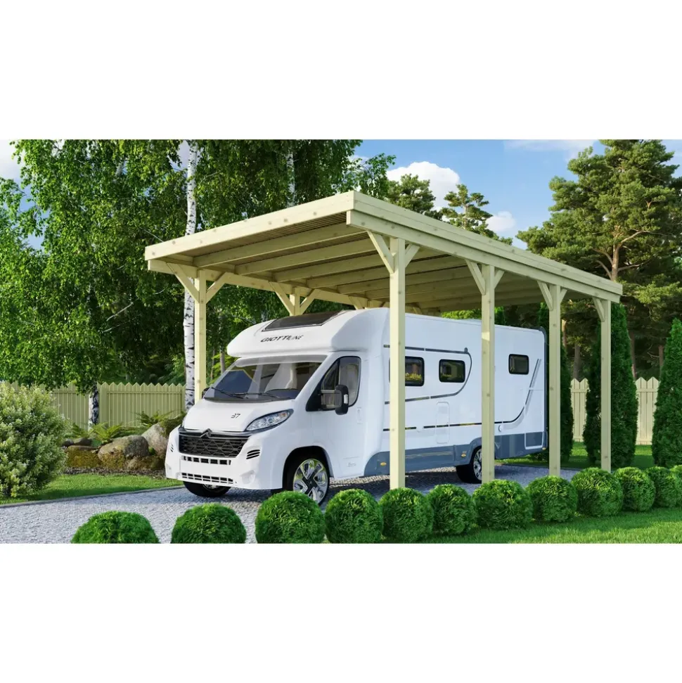 Karibu Carport 384 x 588 cm grau kesseldruckimprägniert inkl. H-Pfostenanker