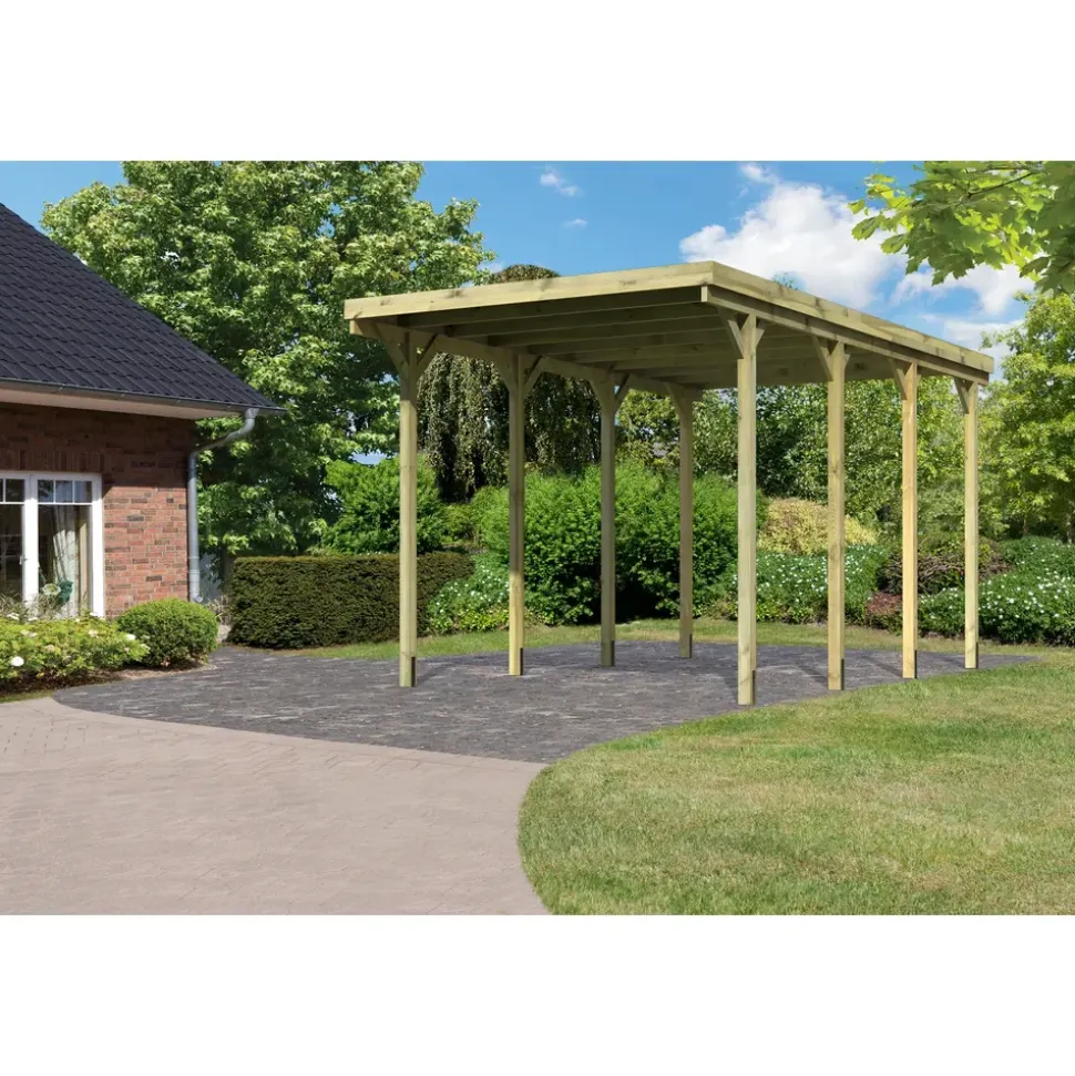 Karibu Carport 384 x 588 cm grau kesseldruckimprägniert inkl. H-Pfostenanker