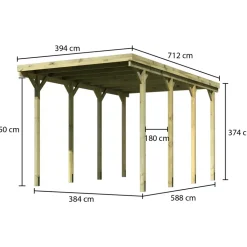 Karibu Carport 384 x 588 cm grau kesseldruckimprägniert inkl. H-Pfostenanker