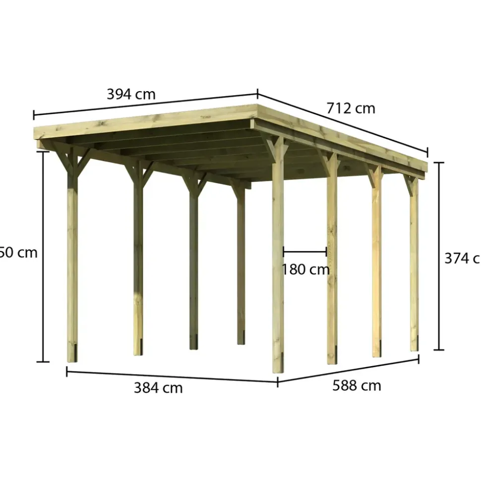 Karibu Carport 384 x 588 cm grau kesseldruckimprägniert inkl. H-Pfostenanker