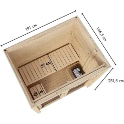 Karibu Gartensauna Saunahaus Hycore 1 - 38 mm naturbelassen Klarglas Ganzglastür Ohne Ofen