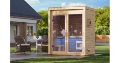 Karibu Gartensauna Saunahaus Hycore 1 - 38 mm naturbelassen Klarglas Ganzglastür Ohne Ofen