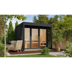 Karibu 38 mm Saunahaus Ares 3 Anthrazit/Anthrazit inkl. 9 kW Ofen Bio + ext. Steuerung