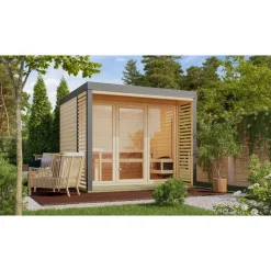 Karibu 38 mm Saunahaus Ares 3 Naturbelassen/Graualuminium ohne Ofen