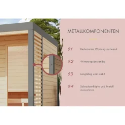 Karibu 38 mm Saunahaus Ares 3 Naturbelassen/Graualuminium ohne Ofen
