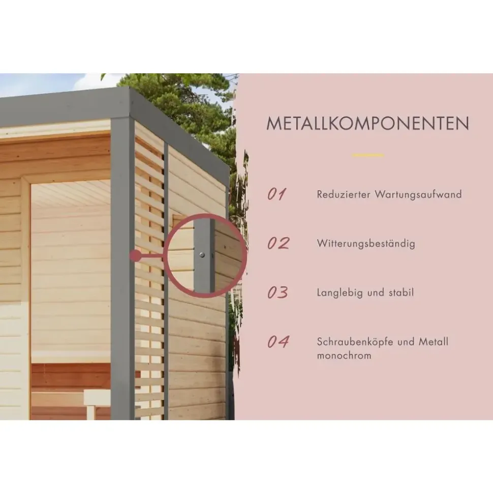 Karibu 38 mm Saunahaus Ares 3 Naturbelassen/Graualuminium ohne Ofen