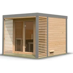 Karibu 38 mm Saunahaus Ares 3 Naturbelassen/Graualuminium ohne Ofen