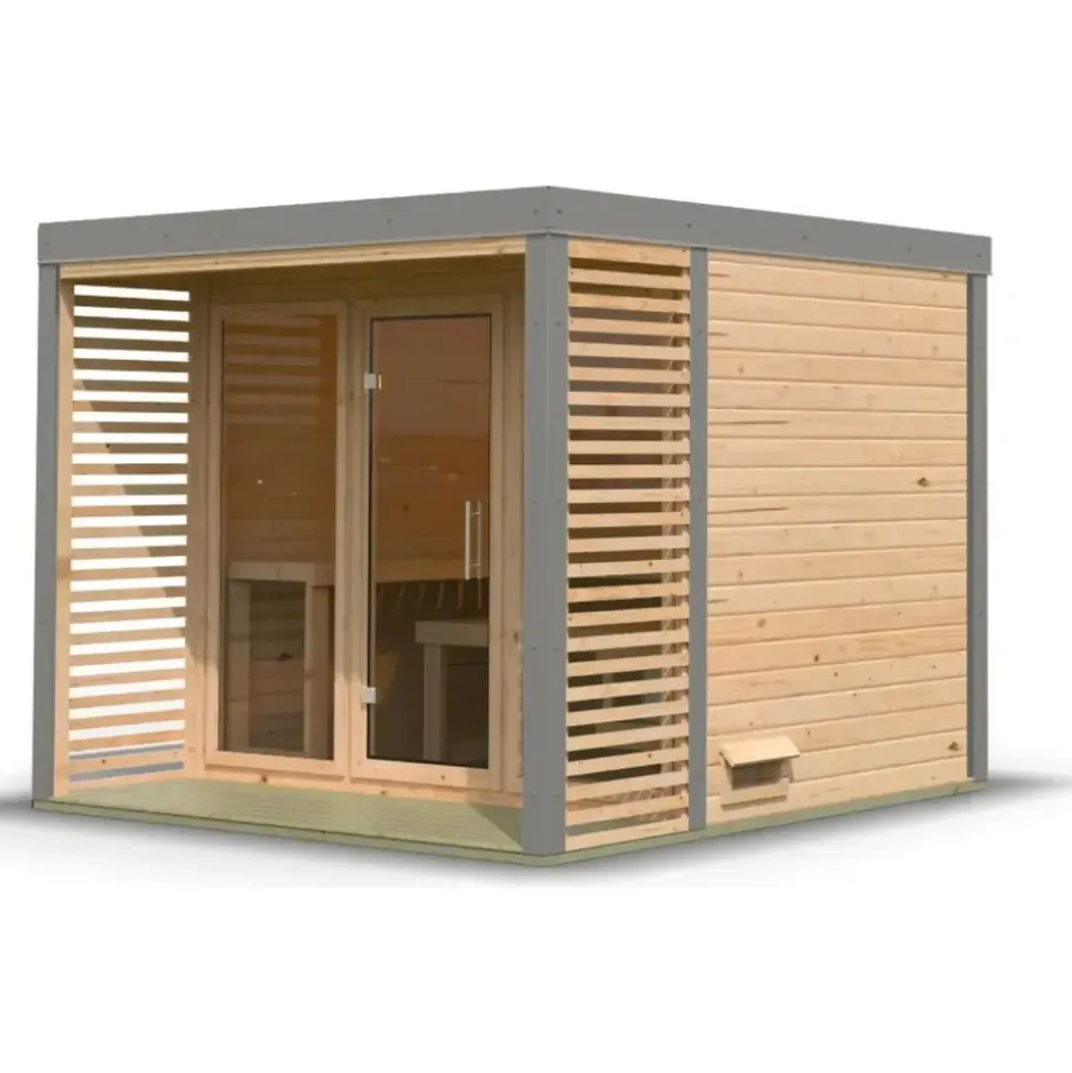 Karibu 38 mm Saunahaus Ares 3 Naturbelassen/Graualuminium ohne Ofen