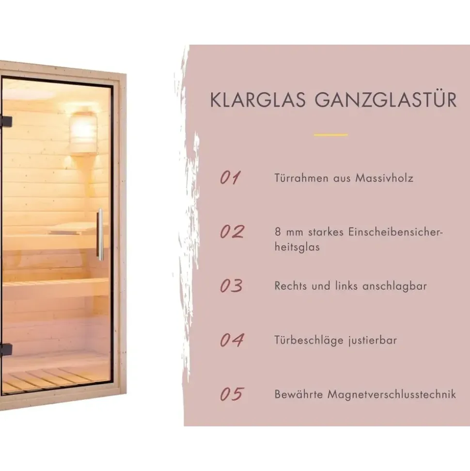 Karibu 38 mm Saunahaus Ares 3 Naturbelassen/Graualuminium ohne Ofen