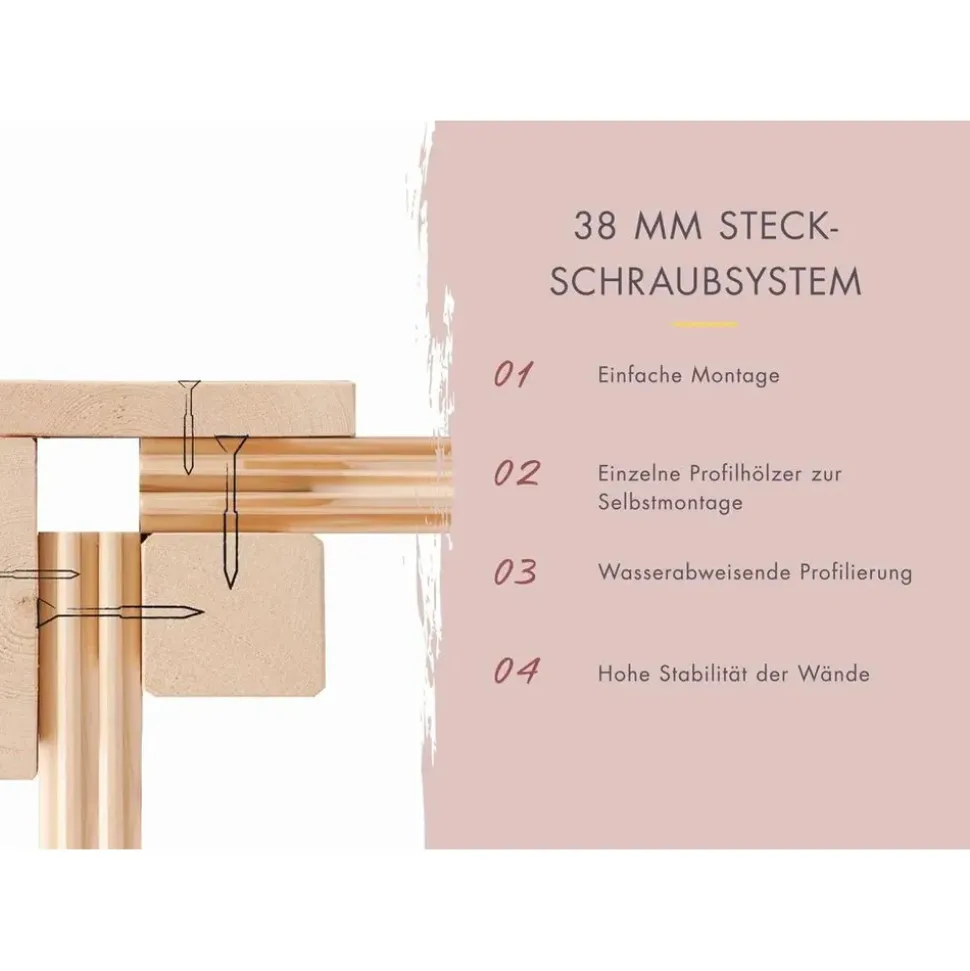 Karibu 38 mm Saunahaus Ares 3 Naturbelassen/Graualuminium ohne Ofen