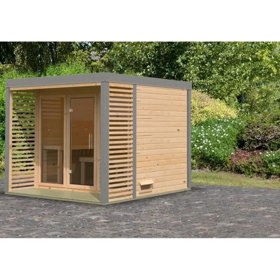 Karibu 38 mm Saunahaus Ares 3 Naturbelassen/Graualuminium ohne Ofen