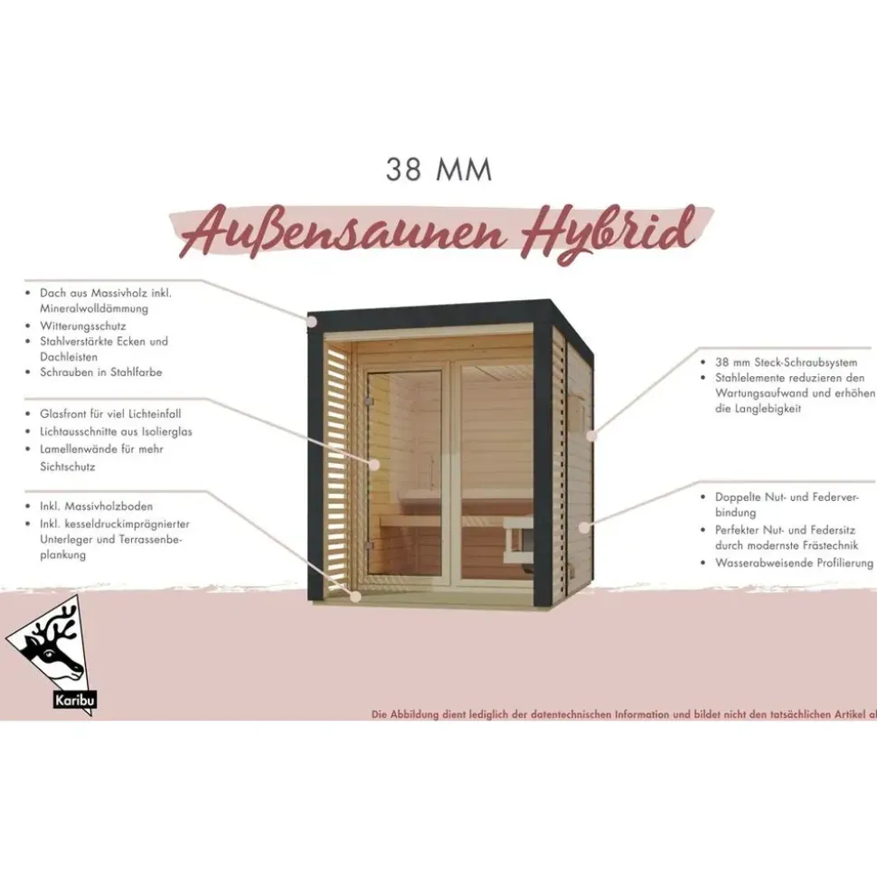 Karibu 38 mm Saunahaus Ares 3 Naturbelassen/Anthrazit inkl. 9 kW Ofen + ext. Steuerung
