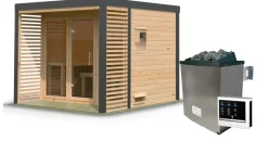 Karibu 38 mm Saunahaus Ares 3 Naturbelassen/Anthrazit inkl. 9 kW Ofen + ext. Steuerung