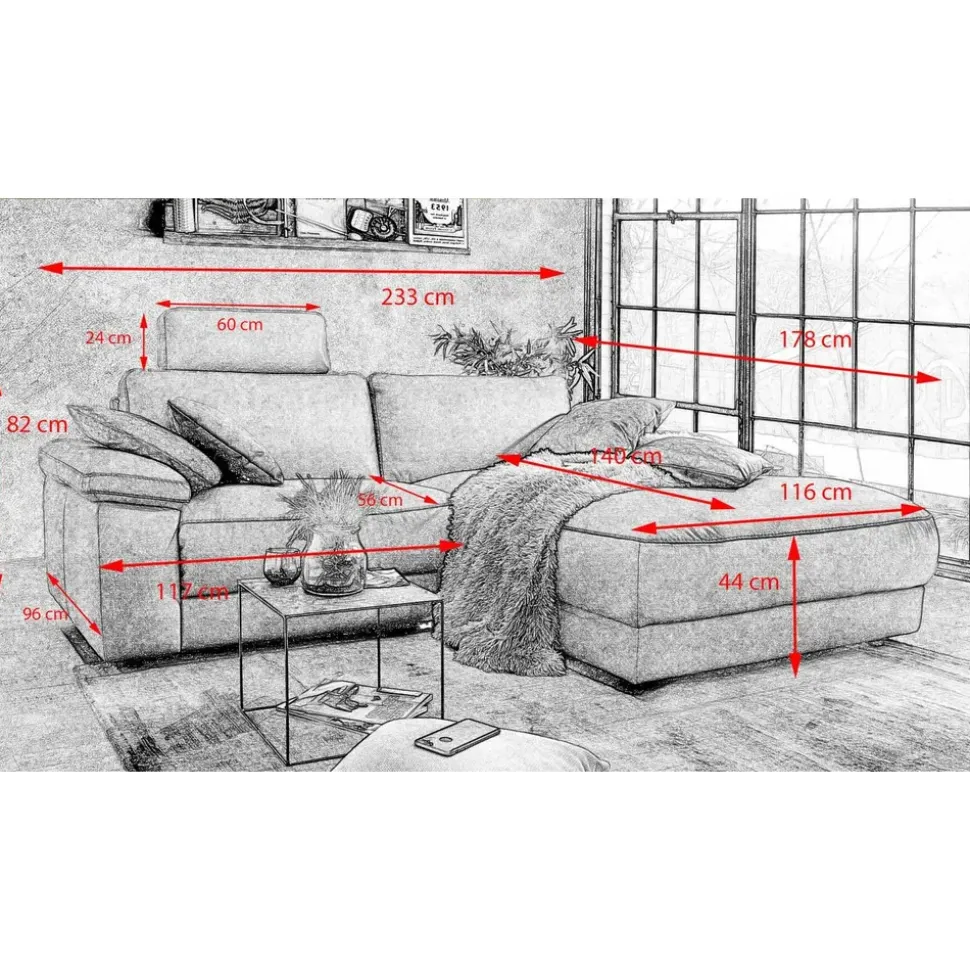 KAWOLA Ecksofa Lola Leder Recamiere rechts