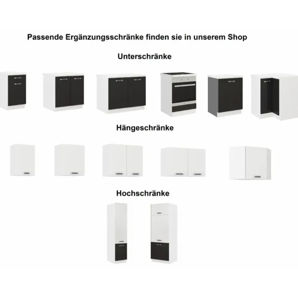 Küchen-Preisbombe Küchenzeile Omega 240 cm Schwarz + Weiss