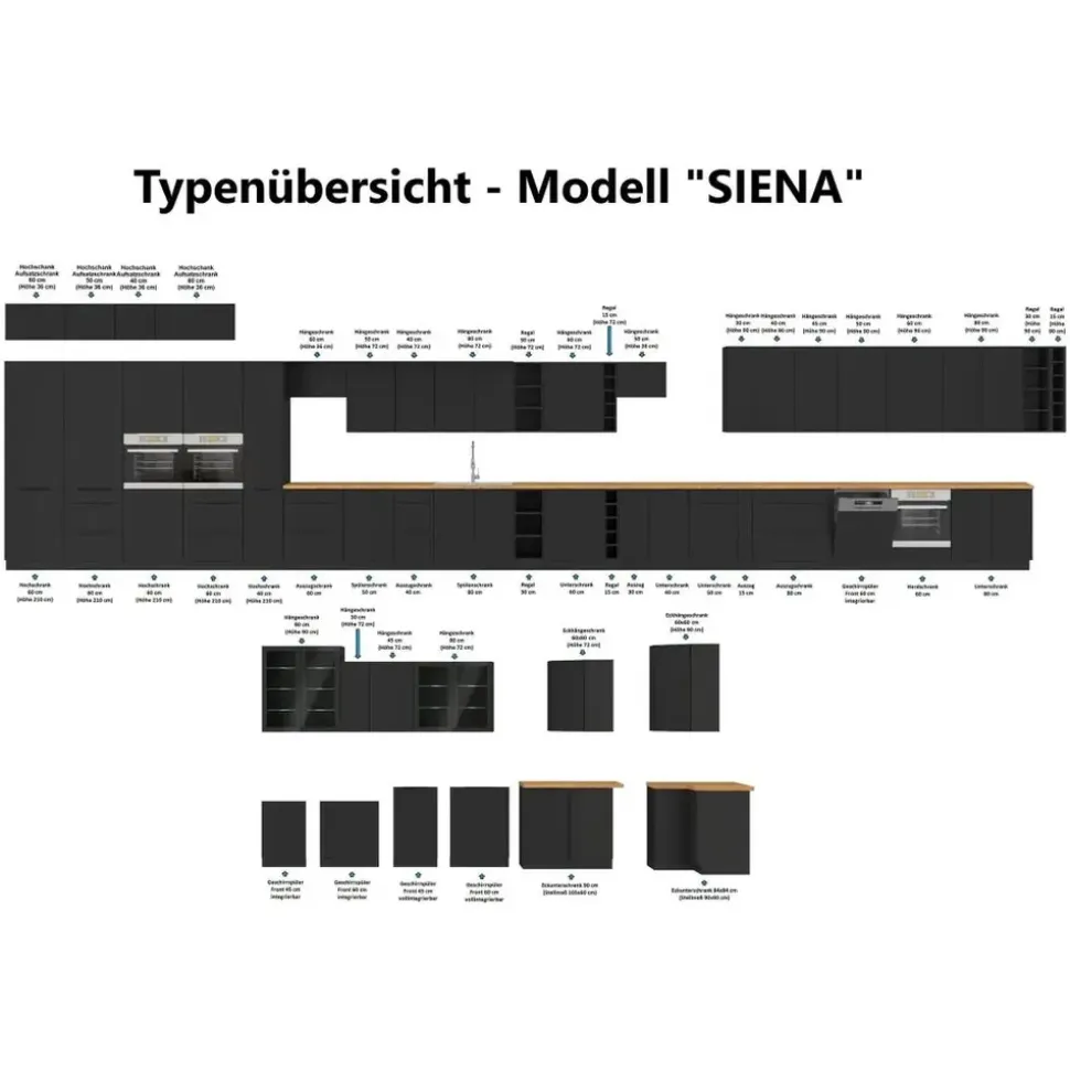 Küchen-Preisbombe Winkelküche Siena L-Form 350 x 290 cm schwarz matt