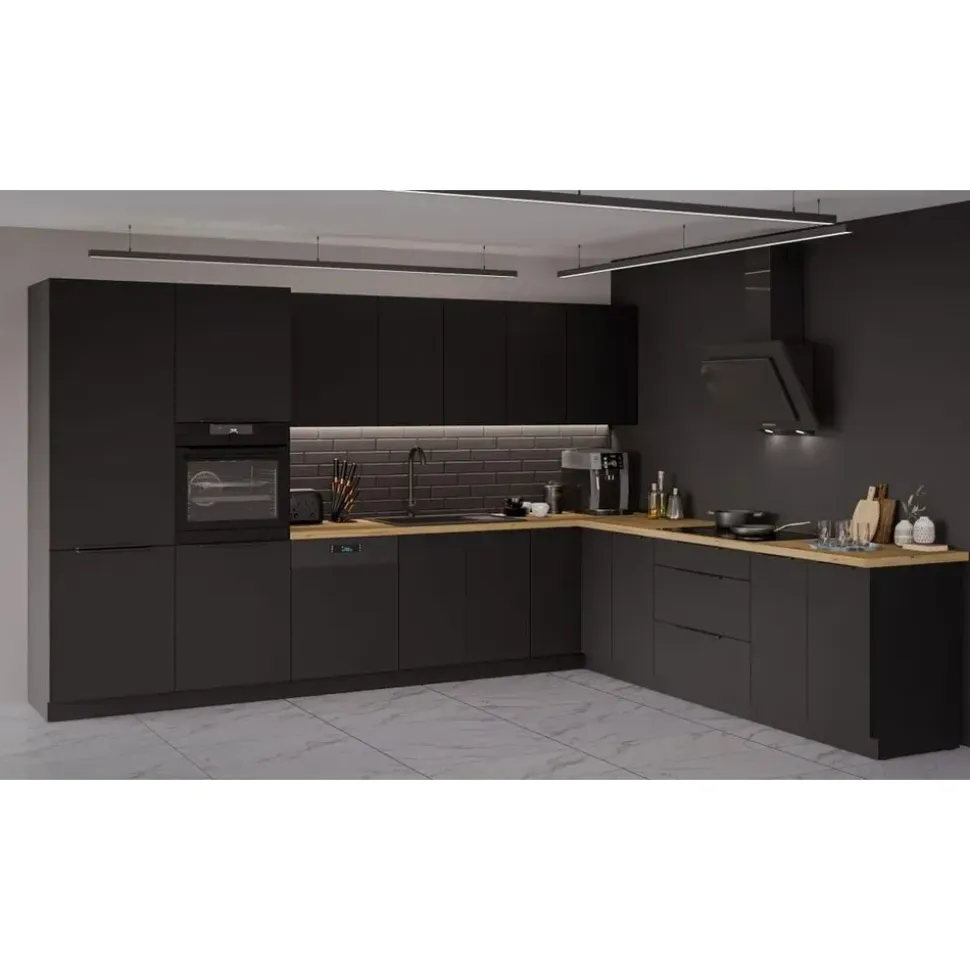 Küchen-Preisbombe Winkelküche Siena L-Form 350 x 290 cm schwarz matt