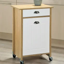 KESPER Küchenwagen "Rollwagen", braun (braun, weiß), B:50cm H:79cm T:37cm, Holzwerkstoff, Rollwagen, Küchenwagen, inkl. 2 entnehmbaren Abfalleimern