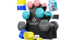 Kesser Hantel-Set 12 kg Kurzhanteln rutschfeste Neopren rosa/silber mit Ständer und Übungsheft