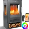 Kesser KESSER® Elektrokamin mit Heizung Panorama-Sichtfenster Heizlüfter 9 LED-Flammeneffekt Farbmodi Fernbedienung WiFi App 900/1800W Kaminfeuer elektrisch Elektro Kamin mit Thermostat Heizfunktion Timer