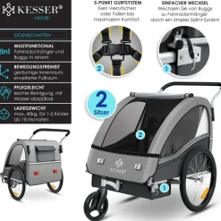 Kesser Kinderanhänger Sport-RX 2 in 1 Joggerfunktion helgrau