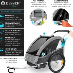 Kesser Kinderanhänger Sport-RX 2 in 1 Joggerfunktion helgrau
