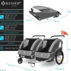 Kesser Kinderanhänger Sport-RX 2 in 1 Joggerfunktion helgrau