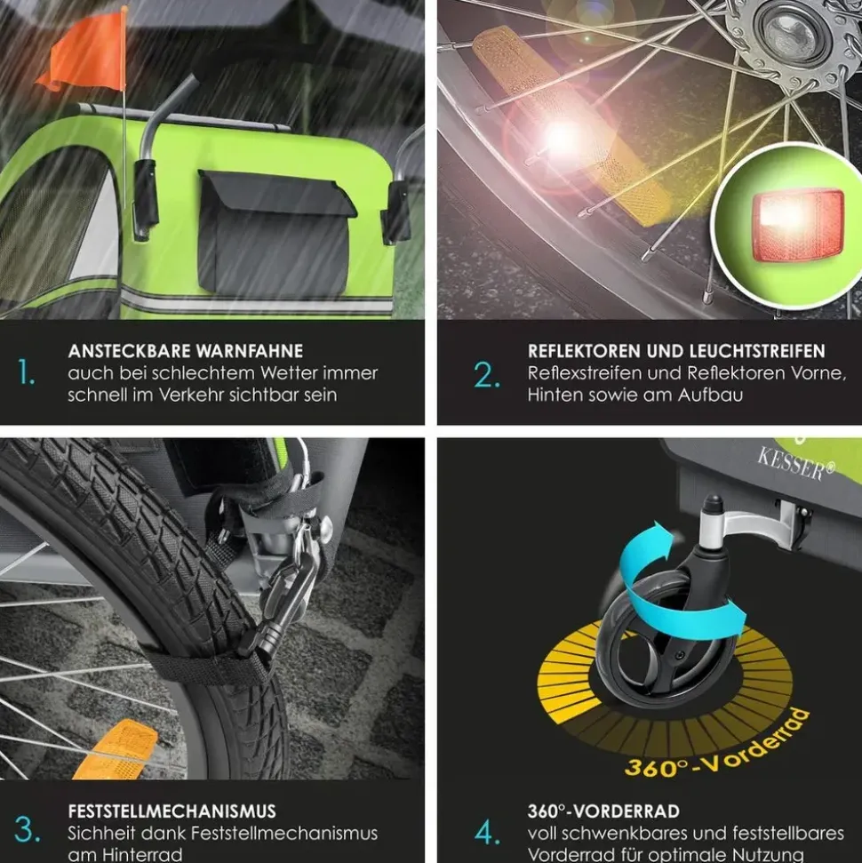 Kesser Kinderfahrradanhänger Sport-RX 2 in 1 hellgrün