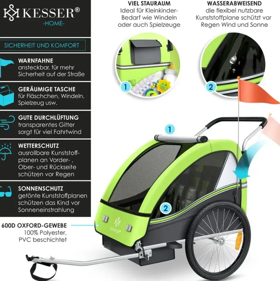 Kesser Kinderfahrradanhänger Sport-RX 2 in 1 hellgrün