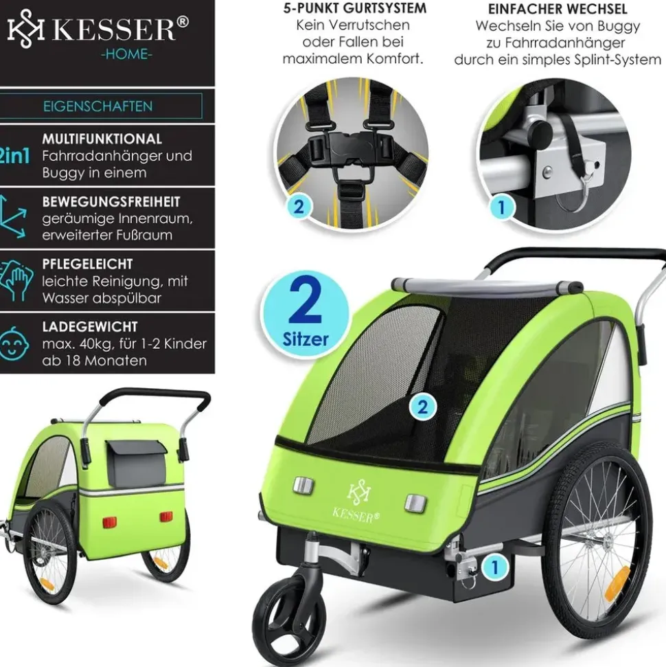 Kesser Kinderfahrradanhänger Sport-RX 2 in 1 hellgrün