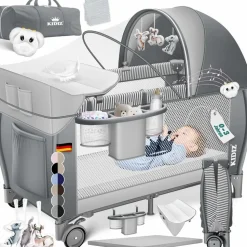 Kidiz KIDIZ® Babybett Reisebett Kinderreisebett Faltbar mit Matratze 120x60, Seiteneingang, Wickelauflage, Mosktionetz, Spielbogen & Tragetasche Baby Beistellbett Kinderbett ab Geburt bis 15 kg