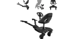 KIKKABOO Kinderwagen Trittbrett Ally mit Sitz universal, 2-Punkt-Gurt, Lenkrad schwarz