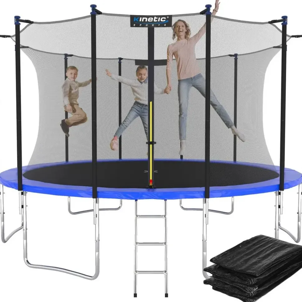Kinetic Sports Salto Plus 400 cm inkl. Sicherheitsnetz, Regenplane und Leiter Blau