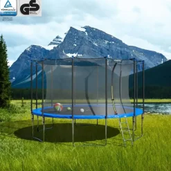 Kinetic Sports Salto Plus 400 cm  inkl. Sicherheitsnetz, Regenplane und Leiter  Blau