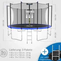 Kinetic Sports Salto Plus 400 cm inkl. Sicherheitsnetz, Regenplane und Leiter Blau