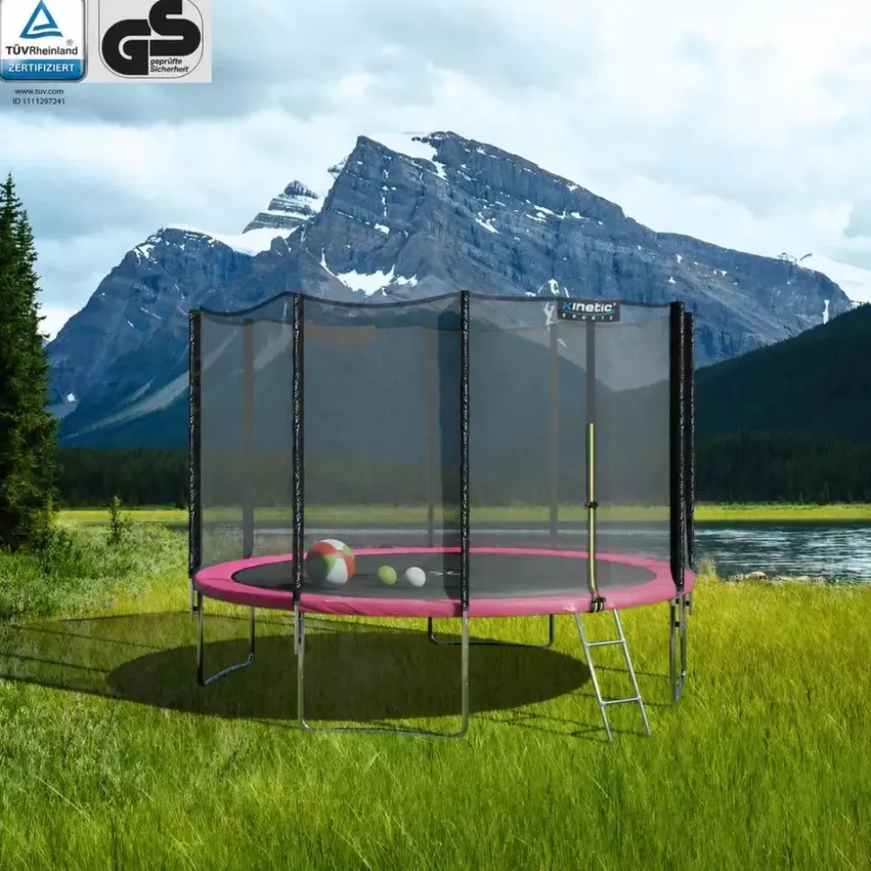 Kinetic Sports Trampolin Outdoor Salto 250 cm inkl. Sicherheitsnetz und Leiter Pink
