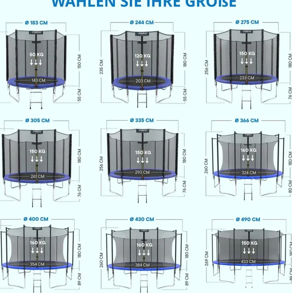 Kinetic Sports Trampolin Outdoor Salto 310 cm inkl. Sicherheitsnetz und Leiter Schwarz