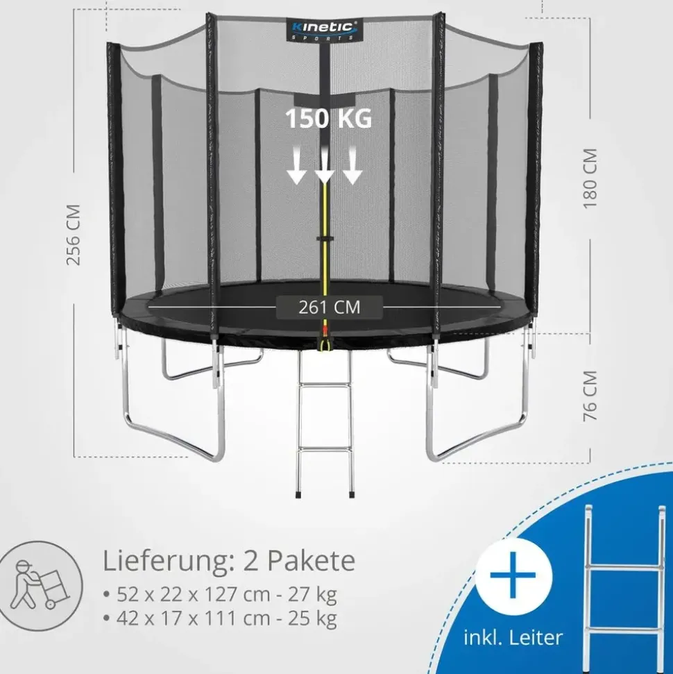 Kinetic Sports Trampolin Outdoor Salto 310 cm inkl. Sicherheitsnetz und Leiter Schwarz