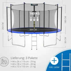 Kinetic Sports Trampolin Outdoor Salto 430 cm inkl. Sicherheitsnetz und Leiter Blau