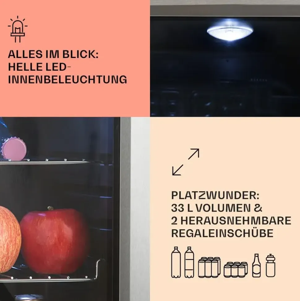 Klarstein Beersafe M Getränkekühlschrank (33 l, 540 mm hoch, Edelstahl)